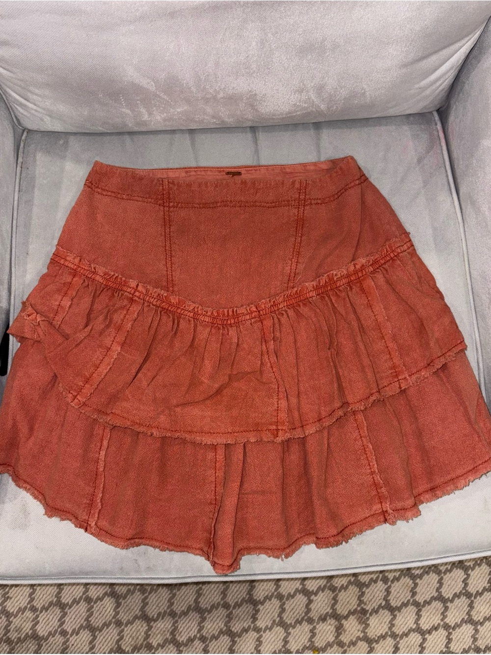 Free People Women's Ruffled Tiered Mini Skirt - Rust Orange